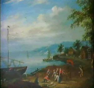 Weite Kustenlandschaft Mit Fischverkaufern by Balthasar Beschey