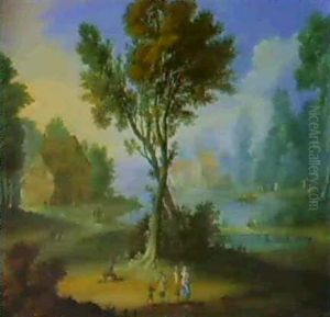 Landschaft Mit Bauernhaus An Einem See by Balthasar Beschey