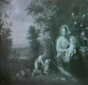Die Hl. Familie Mit Dem Johannesknaben In Einer Bewaldeten  Landschaft by Balthasar Beschey