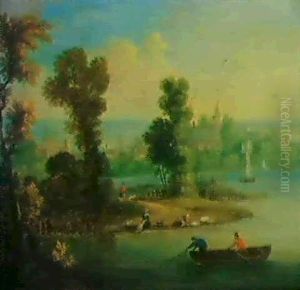 Flusslandschaft Mit Wascherinnen Und Booten. by Balthasar Beschey