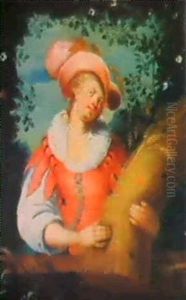 Autumn: A Woman Holding A Sheath Of Wheat Before A Stone Ledge; And Spring: A Woman Arranging Flowers ... Autumn: A Woman Holding A Sheath Of Wheat Before A Stone Ledge; And Spring: A Woman Arranging Flowers ...