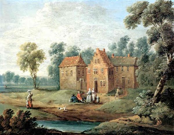 Ein Gutshof Mit Bauern In Einer Bewaldeten Fluslandschaft - view 1