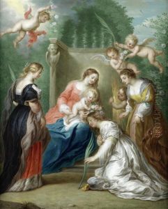 The Virgin And Child With Saints Margaret Of Antioch, Catherine Of Alexandria And Elizabeth Of Hungary by Jacob Andries Beschey