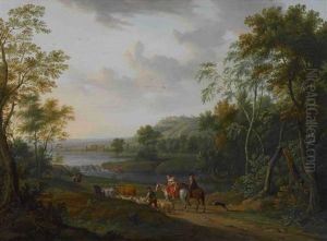 Flusslandschaft Mit Reisenden Bauern
