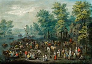 Two Landscapes With Figures by Karel Beschey