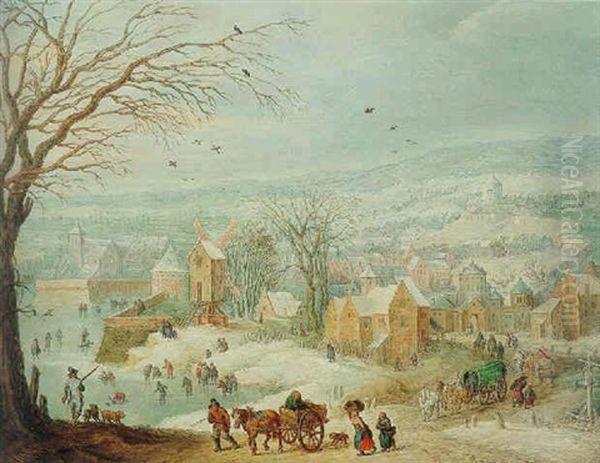 Extensive Winter Landscape With A Town And Figures - view 1