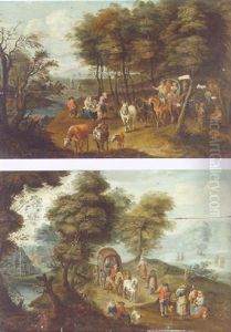 River Landscape With Travellers On A Path River Landscape With Travellers On A Path