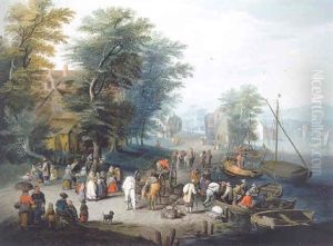 A Wooded River Landscape With Travellers Unloading Cargo