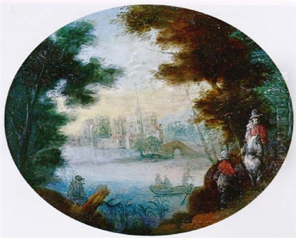 Payage Fluvial Avec Cavalier - view 1