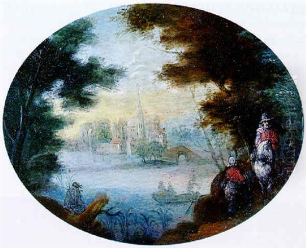 Paysage Fluvial Avec Cavalier - view 1