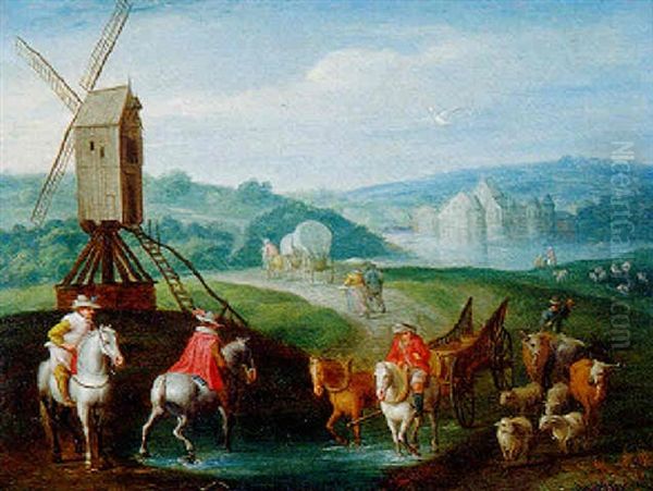 Cavaliers Passant Devant Un Moulin - view 1