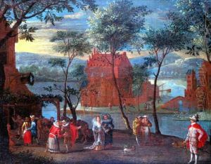Scene Seigneuriale Devant Un Chateau