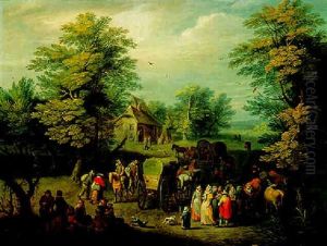 Travellers Resting On A Country Lane