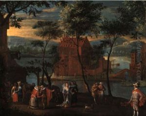 Scene Seigneuriale Devant Un Chateau