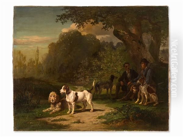 Resting Hunters With Dogs - view 1