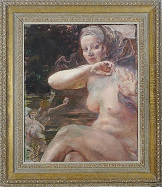 A Nude Seated By A Stream - view 1