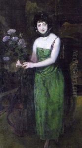 Portrait De Femme En Robe Verte by Albert Besnard