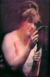 Jeune Femme Au Miroir (pastel On Paper Mounted On Canvas) by Albert Besnard