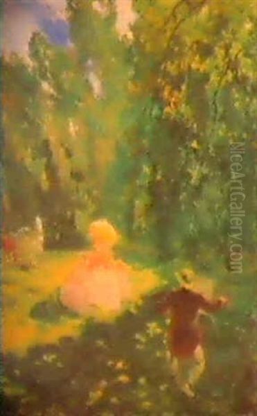 Peintre Et Son Modele Dans Le Parc - view 1