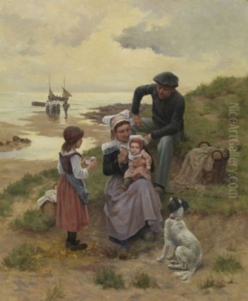 Famille De Pecheurs Sur La Plage - view 1