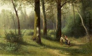 Kinder In Einer Bewaldeten Parklandschaft