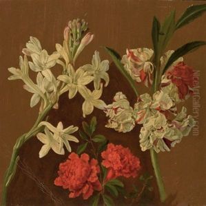 Jacinthe Blanche, Oeillets D'inde Rouges Et Autres Fleurs (+ Esquisse De Bouquets De Fleurs; Double-sided) by Pancrace Bessa