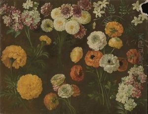 Pink And White Matthiola, A Pink Dianthus, Chrysanthemum, White Jasmine, Ranonculus And Marigolds