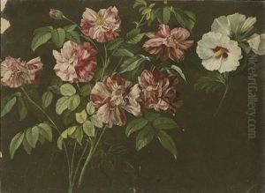 Roses And White Hibiscus (+ Sketch, Verso)