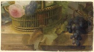 Un Panier De Roses Et Des Grappes De Raisins Posees Sur Un Entablement by Pancrace Bessa