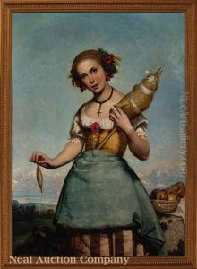 Young Woman Holding A Spool by Faustin Besson