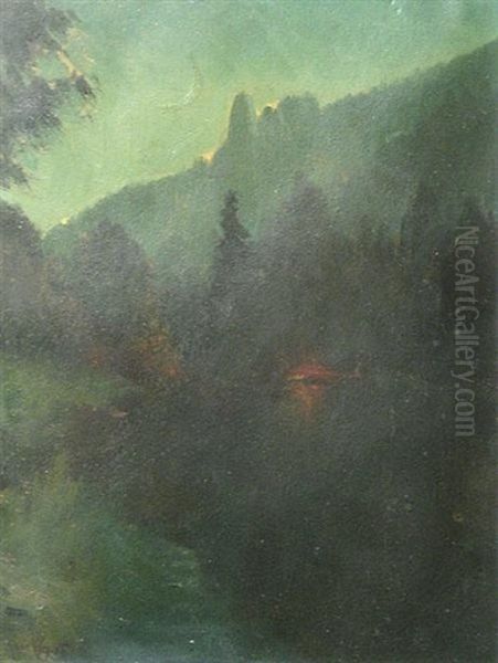 Encampment At Twilight, Thought To Be Yosemite - view 1