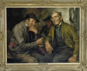 Wirtshausszene Mit Drei Mannern, Die In Ein Gesprach Vertieft Sind by Hans Best