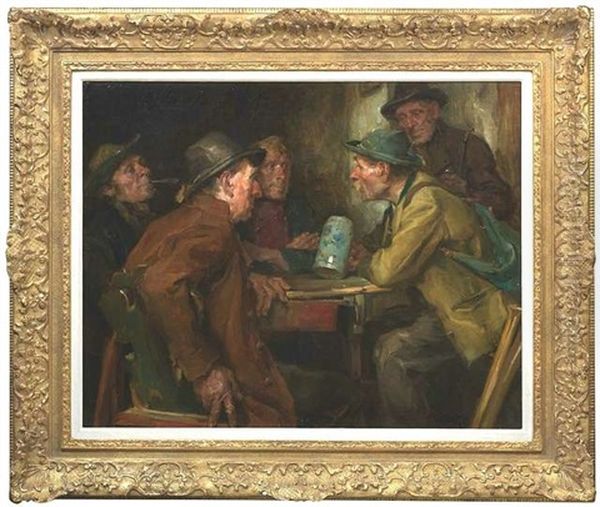Wirtshausinterieur Mit Funf Mannern An Einem Tisch - view 1