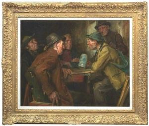 Wirtshausinterieur Mit Funf Mannern An Einem Tisch