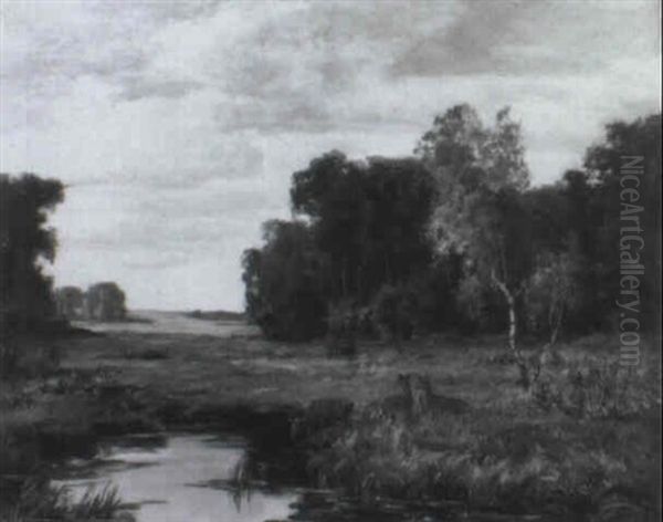 Waldschneise Mit Rehen An Einem Weiher - view 1