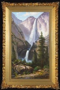 Yosemite Falls (+ Happy Isles On The Merced River, Oil On Board, Smaller; Pair)