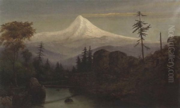 A River Landscape With Mount Hood In The Distance - view 1