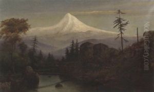 A River Landscape With Mount Hood In The Distance by Harry Cassie Best