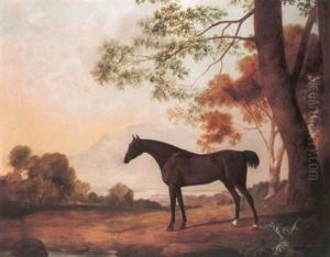 Lord Clermont's Bay Racehorse "johnny" In A Landscape by Johannes Best