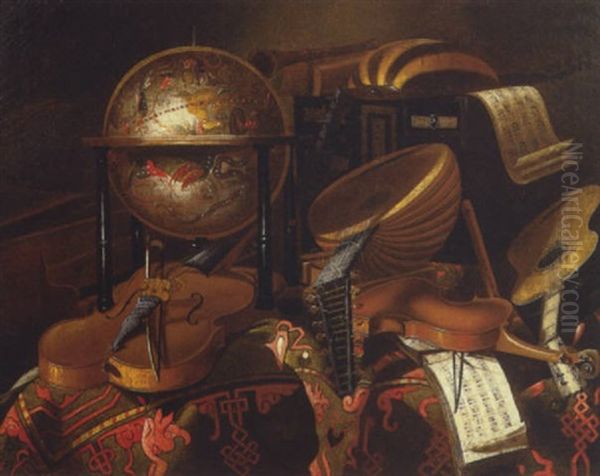 Nature Morte Avec Mappemonde, Violon Et Mandolines - view 1