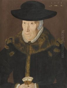 Portrait Of A Lady, Half Length Wearing A Fur Lined Coat And Black Hat