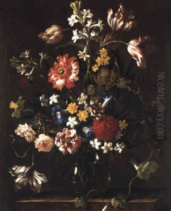 Blomsterstilleben Med Tulpaner Och Rosor by Domenico Bettini