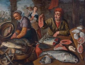 Couple De Marchands De Poissons Derriere Leur Etal by Joachim Beuckelaer