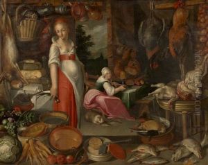 Kuchenstuck Mit Kochin Und Kuchenmagd by Joachim Beuckelaer