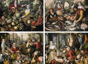 The Four Elements: A Greengrocer's Stall With The Flight In Egypt Beyond by Joachim Beuckelaer