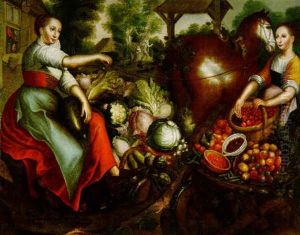 Gemuseverkauferin Mit Pferd Und Wagen by Joachim Beuckelaer
