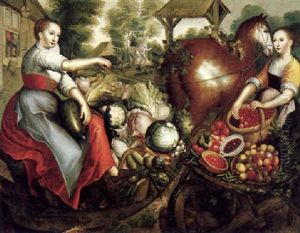 Gemuseverkauferinnen Mit Pferd Und Wagen by Joachim Beuckelaer