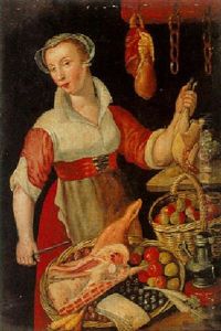Young Woman In A Butcher's Shop by Joachim Beuckelaer