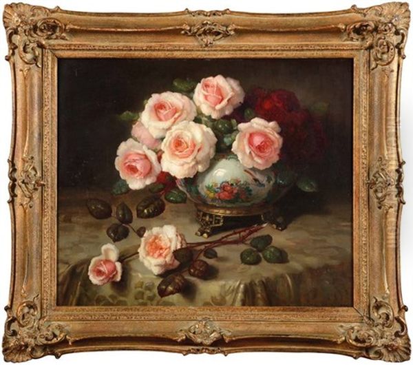 Bouquet De Roses Dans Un Vase Chinois - view 1