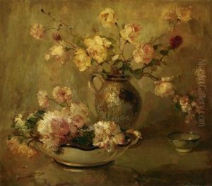 Stilleben Mit Rosen In Einem Tonkrug Sowie Einer Porzellanschale by Pascal De Beucker